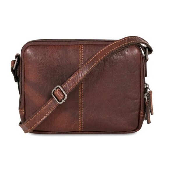 Jack Georges Leather Double Zippered Crossbody Bag Voyager #7195 NWOT - Picture 7 of 13